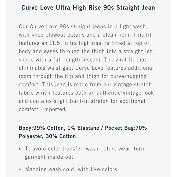 ABERCROMBIE & FITCH 28 Long 6 4 Curve Love 90s Straight Ultra High Rise Jeans - Picture 9 of 12